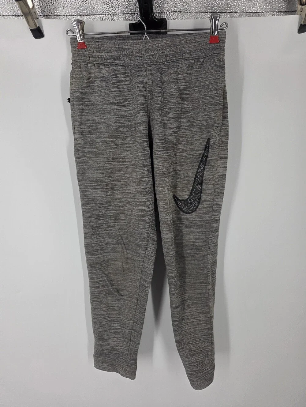 Nike Dri-Fit Boys Medium Gray Heathered Joggers Textured Swoosh